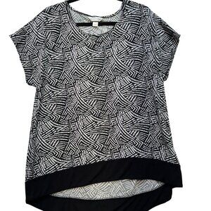 Christopher & Banks Womens Tunic Top Blouse XL Black & White Abstract Pattern